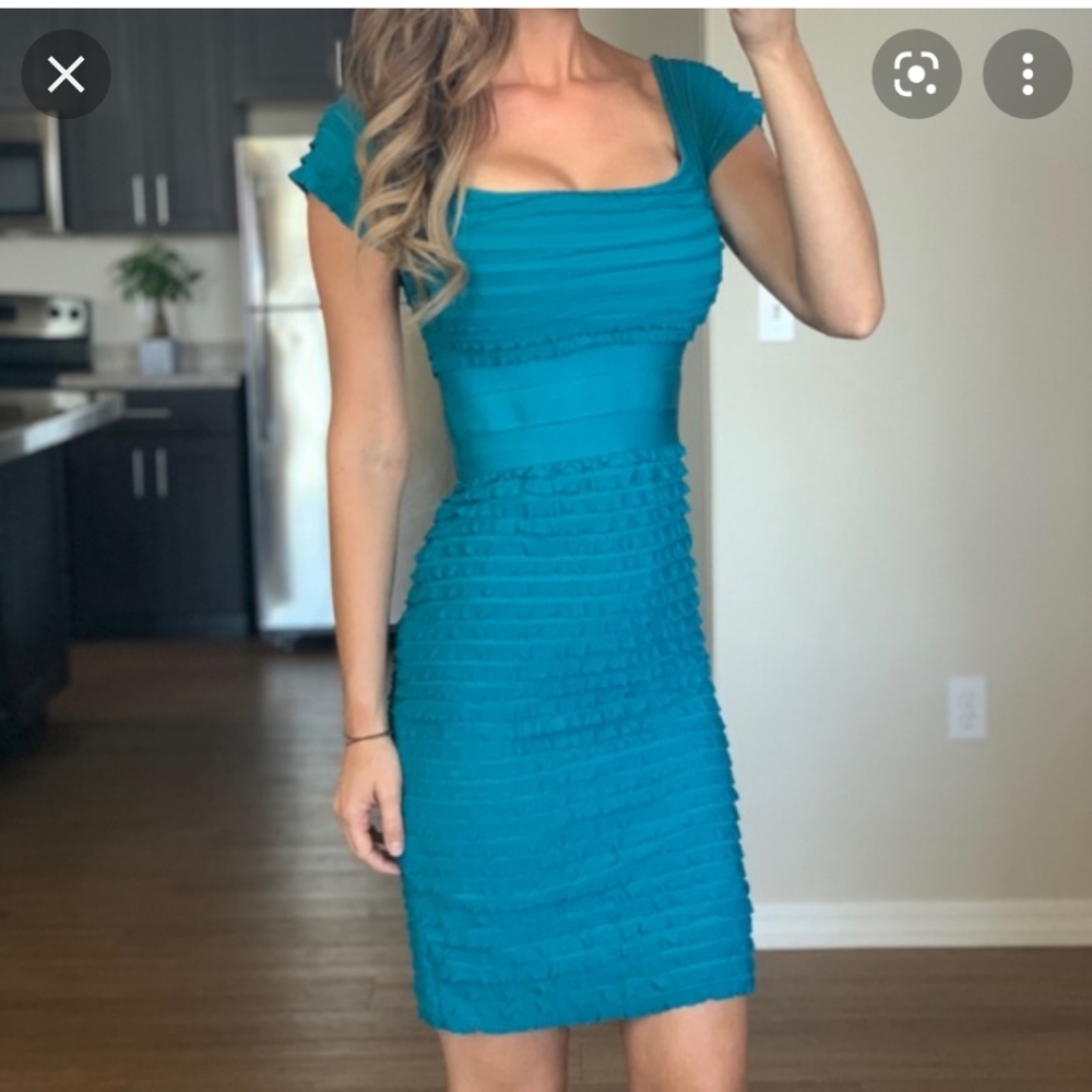 Max Studio Teal Tiered Dress Size Medium 8-10
